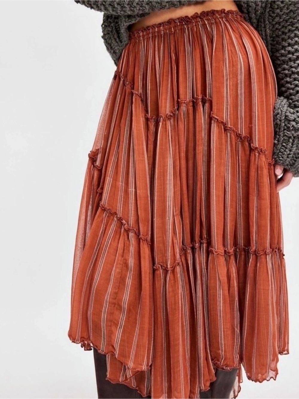 Free People FP One Ember Striped Printed Midi Skirt Size XS